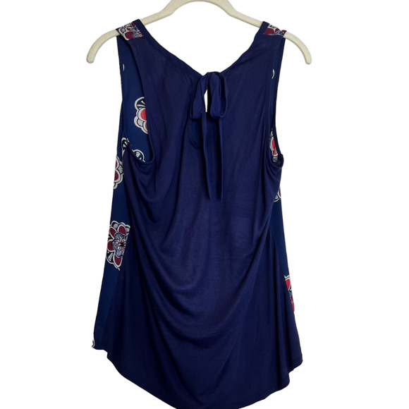 Express Womens Sleeveless Blouse Small Navy Floral Chiffon Front Solid Knit Back - Picture 2 of 4